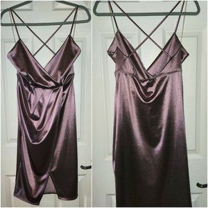 PURPLE OR MAUVE SATIN MIDI DRESS